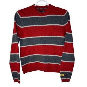 Vintage Y2K Abercrombie Fitch Muscle Sweater Men Large Red Gray Stripe Lambswool